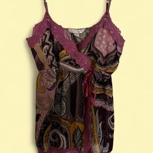 Paisley Lace-Trim Camisole Tank Top - Magenta Accent